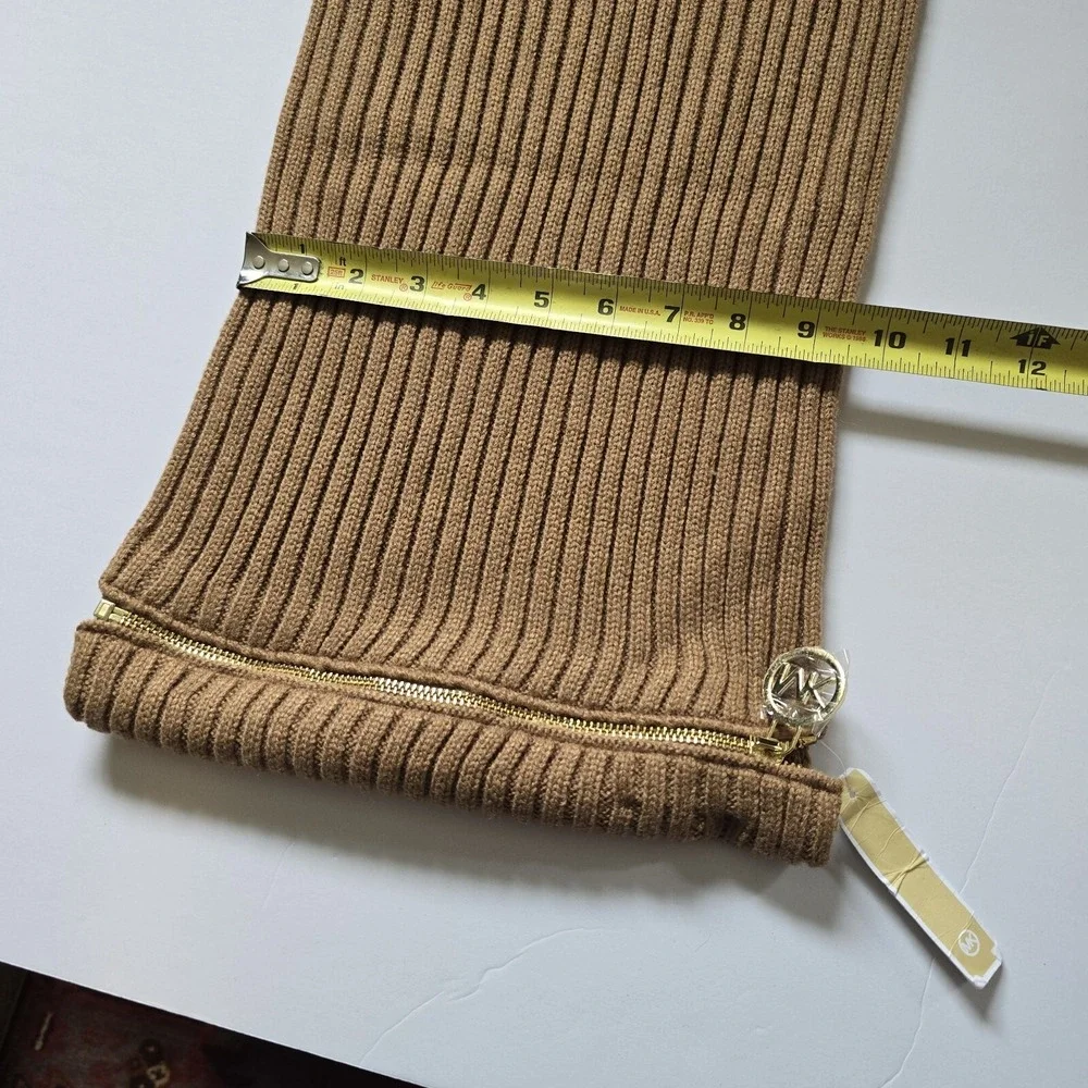 Michael Kors Shaker Infinity Scarf Camel Logo Zipper Quiet Luxury Classic NWT